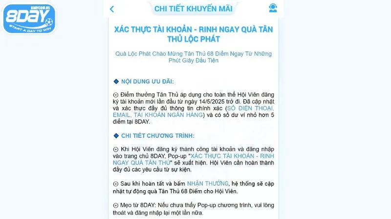 Chi tiết ưu đãi tặng code cho tân thủ tại nhà cái 8Day