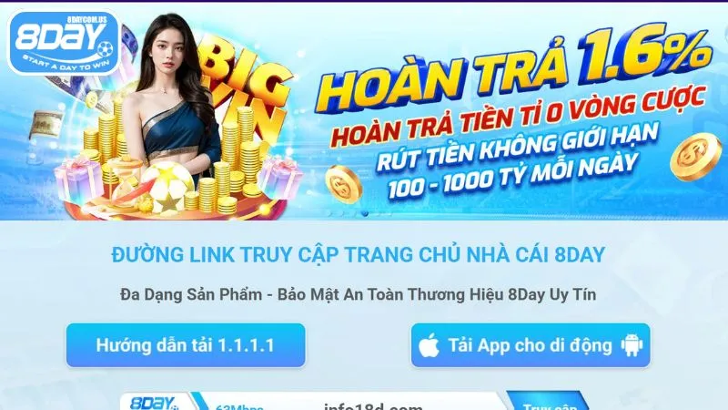 Nhà cái cá cược 8Day được đánh giá cao